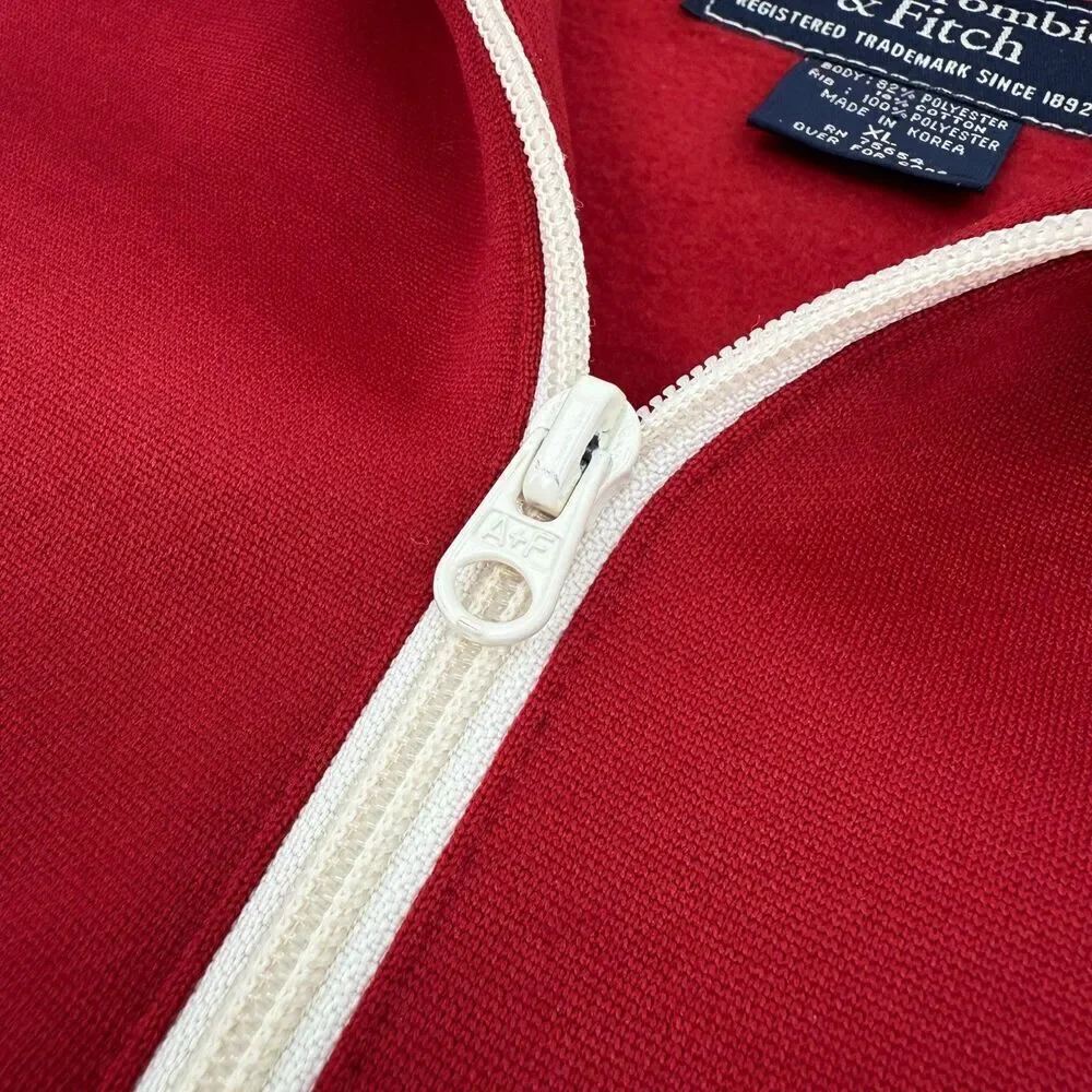 Abercrombie & Fitch Vintage Y2K Preppy Retro Muscle Fit Knit Track Jacket Red XL